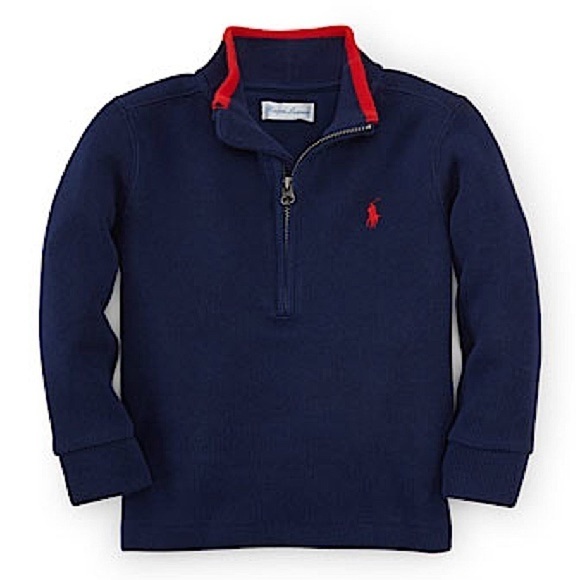 Polo Ralph Lauren Boys French-Rib Pullover Quarter Zip Pony Logo Sweater Sz 5 - Picture 2 of 8